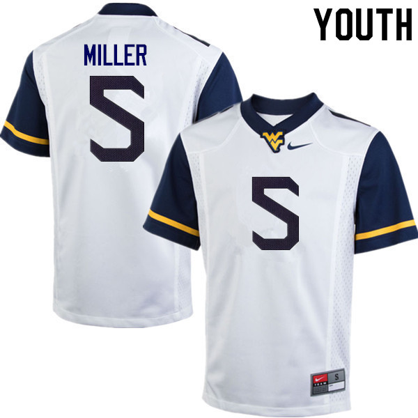 Youth #5 Dreshun Miller West Virginia Mountaineers College Football Jerseys Sale-White - Click Image to Close